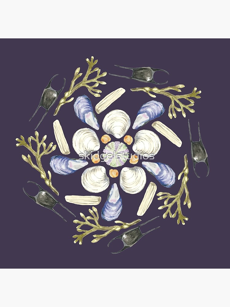 Thumbnail 2 of 2, Tote Bag, L Tide Pool Beach Mandala 1 - Watercolor - Plum designed and sold by skidgelstudios.