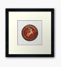 Western Zodiac - Golden Aries -The Ram on White Leather Framed Print