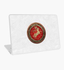 Western Zodiac - Golden Aries -The Ram on White Leather Laptop Skin