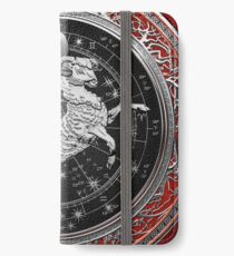 Western Zodiac - Golden Aries -The Ram on Red Velvet iPhone Wallet/Case/Skin