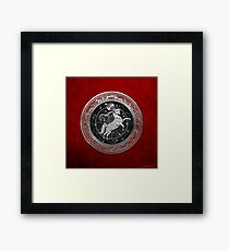 Western Zodiac - Golden Aries -The Ram on Red Velvet Framed Print