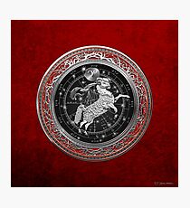 Western Zodiac - Golden Aries -The Ram on Red Velvet Photographic Print