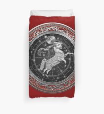 Western Zodiac - Golden Aries -The Ram on Red Velvet Duvet Cover