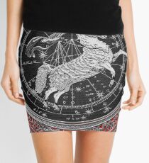 Western Zodiac - Golden Aries -The Ram on Red Velvet Mini Skirt