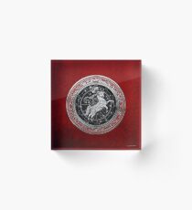 Western Zodiac - Golden Aries -The Ram on Red Velvet Acrylic Block