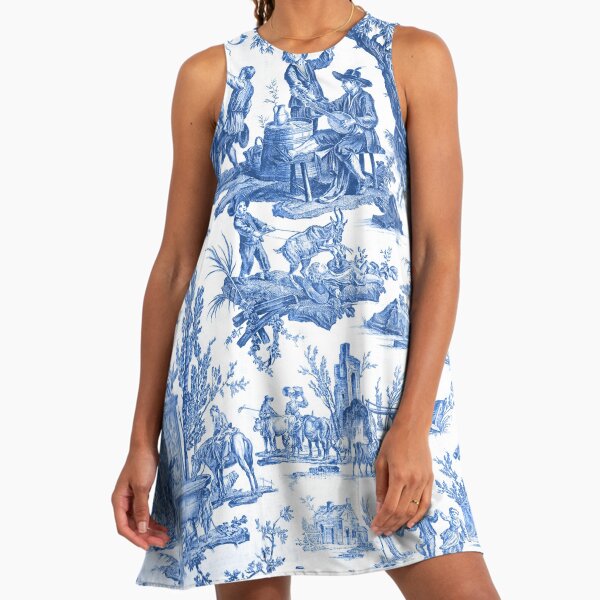 Kosher Dairy Blue Toile de Jouy - Kosher Dairy Toile de Jouy A-Line Dress Kosher Dairy Blue Toile de Jouy - Kosher Dairy Toile de Jouy A-Line Dress