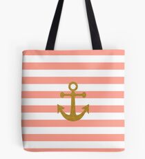 Trendy gold faux glitter anchor coral stripes Tote Bag