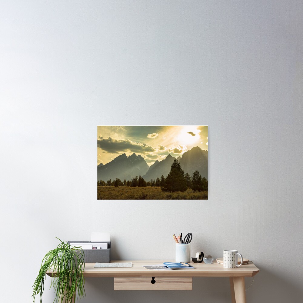 Smoky Golden Light On The Tetons Poster