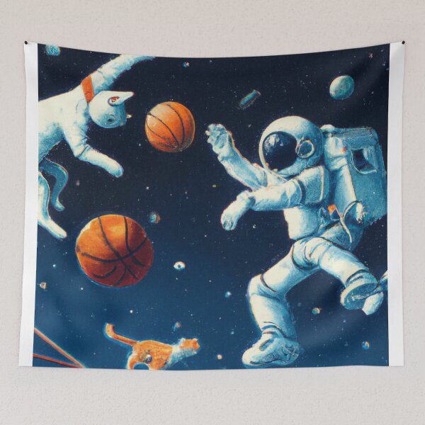 Item preview, Astronaut playing basketball with cat in space designed and sold by Rirus.