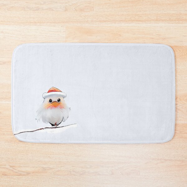 Item preview, Christmas fluffy bird in a Santa Claus hat sits on a snowy branch designed and sold by KOTOdesign.
