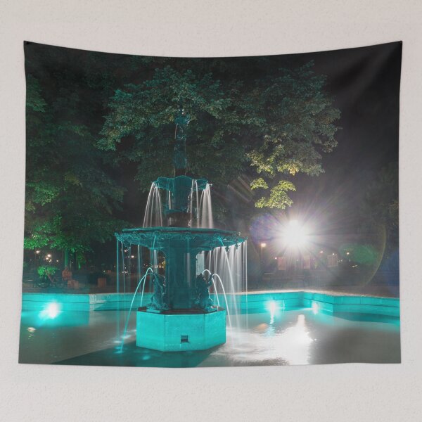 Item preview, Bright Lights and Flares - Illuminated Goddess Demeter Fountain at Night designed and sold by Georgia Mizuleva.