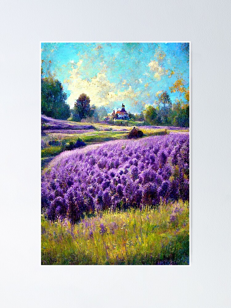 Lavender Field Scenery - Watercolor Drawing