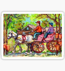 TAPPING MAPLE TREES CARRIAGE RIDE WHITE HORSE CABANE A SUCRE PAINTINGS CANADIAN LANDSCAPE CAROLE SPANDAU ART Sticker