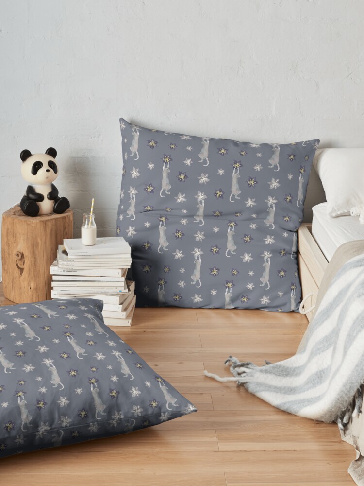 Alternate view of Cats climbing flowers on purple gray Floor Pillow