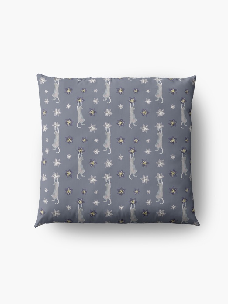 Alternate view of Cats climbing flowers on purple gray Floor Pillow