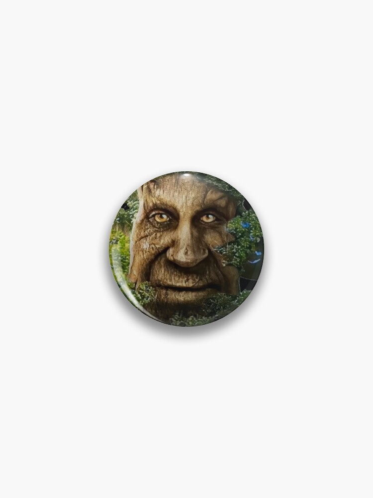 Wise Mystical Tree Face Old Mythical Oak Tree Funny Meme Button