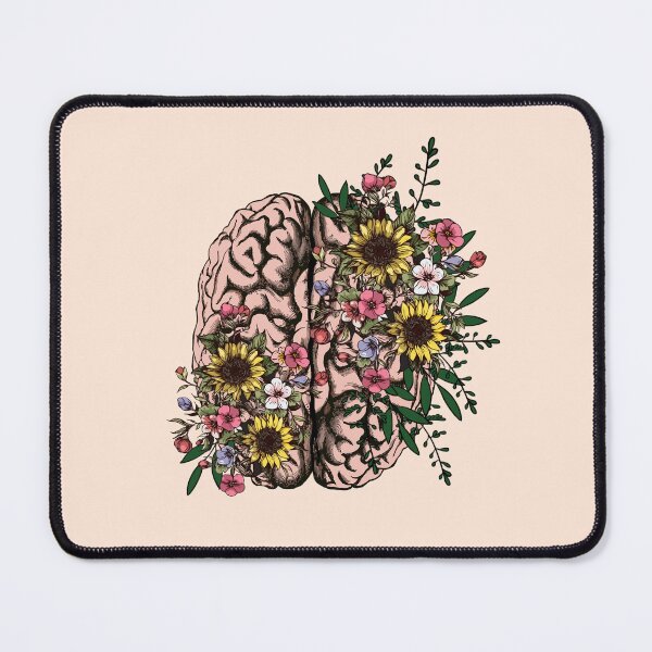Item preview, Brain, leaves, pink flowers and sunflowers, Positivity, creativity, right hemisphere brain, health, Mental,  designed and sold by Collagedream.