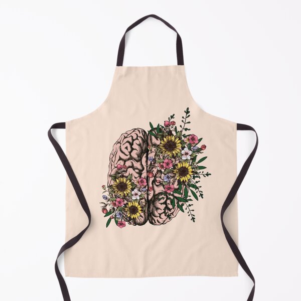 Aperçu de l'œuvre Cerveau, feuilles, fleurs roses et tournesols, Positivité, créativité, cerveau de l'hémisphère droit, santé, Mental, créée et vendue par Collagedream.