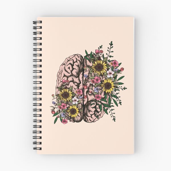 Item preview, Brain, leaves, pink flowers and sunflowers, Positivity, creativity, right hemisphere brain, health, Mental,  designed and sold by Collagedream.