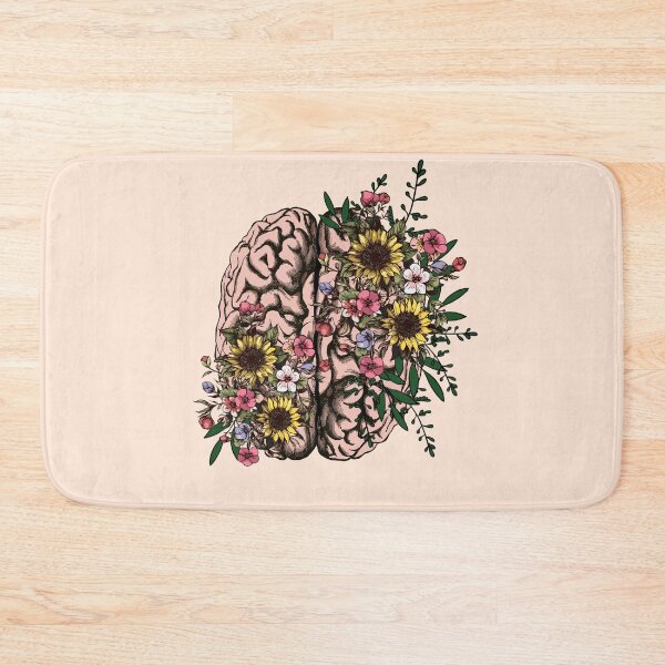 Item preview, Cerebro, hojas, flores rosas y girasoles, positividad, creatividad, cerebro del hemisferio derecho, salud, mental, designed and sold by Collagedream.