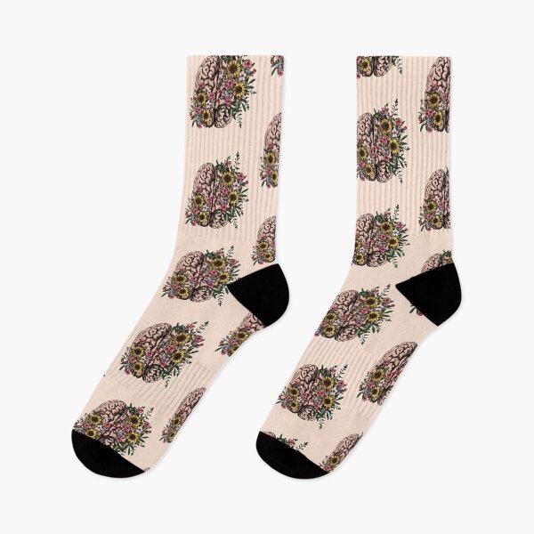 Item preview, Cerebro, hojas, flores rosas y girasoles, positividad, creatividad, cerebro del hemisferio derecho, salud, mental, designed and sold by Collagedream.