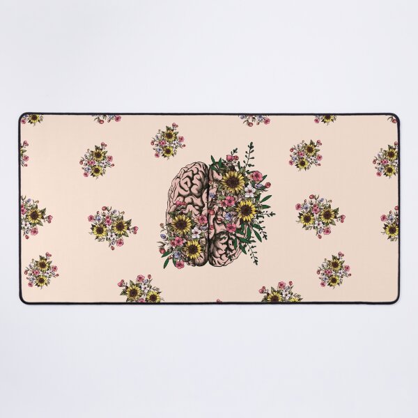 Item preview, Brain, leaves, pink flowers and sunflowers, Positivity, creativity, right hemisphere brain, health, Mental,  designed and sold by Collagedream.