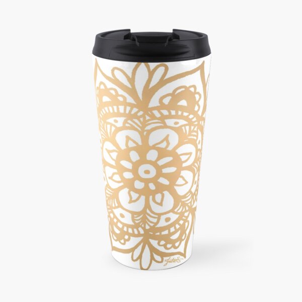 Gold Mandala Flower Travel Mug