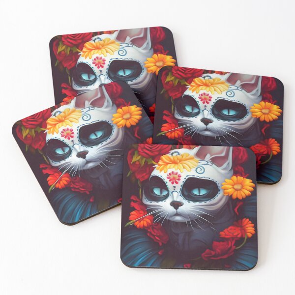 Item preview, Gato con flores del Día de los Muertos, arte generado por IA designed and sold by AiHolidayArt.