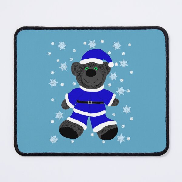 Item preview, Black teddy bear in blue Santa suit, snow star, crystal star designed and sold by CreaVisArt.