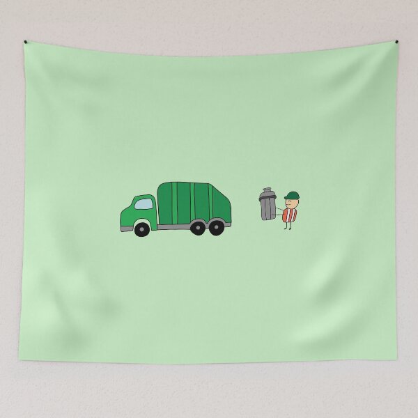Item preview, funny garbage man holding trash bin with garbage truck designed and sold by wordspotrayal.