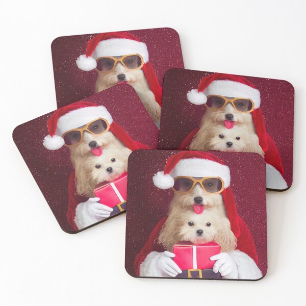 Item preview, Two Cute Christmas Santa dogs with sunglasses and gifts designed and sold by DigitalDreamArt.