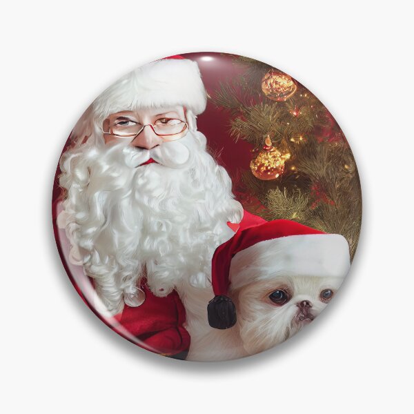 Item preview, Santa Clause with cute puppy with Christmas hat and Christmas tree in background designed and sold by DigitalDreamArt.