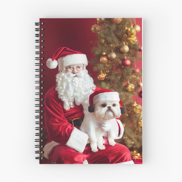 Item preview, Santa Clause with cute puppy with Christmas hat and Christmas tree in background designed and sold by DigitalDreamArt.