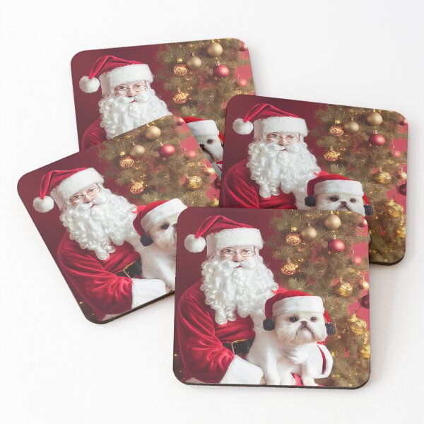 Item preview, Santa Clause with cute puppy with Christmas hat and Christmas tree in background designed and sold by DigitalDreamArt.