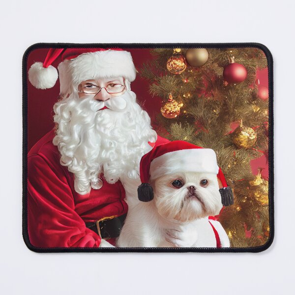 Item preview, Santa Clause with cute puppy with Christmas hat and Christmas tree in background designed and sold by DigitalDreamArt.