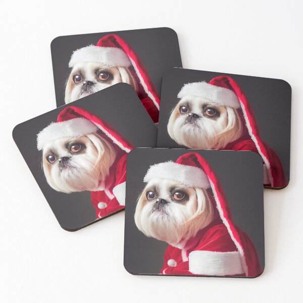 Item preview, Two cute dogs playing Santa Claus, Red Santa suit, big puppy eyes. designed and sold by DigitalDreamArt.