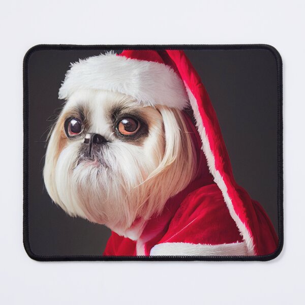 Item preview, Two cute dogs playing Santa Claus, Red Santa suit, big puppy eyes. designed and sold by DigitalDreamArt.