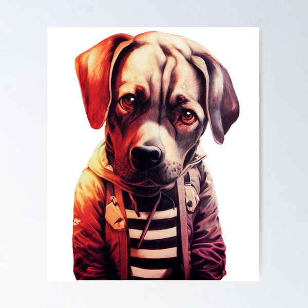 Item preview, Dog wearing black and white striped shirt and coat designed and sold by keyd-studio.