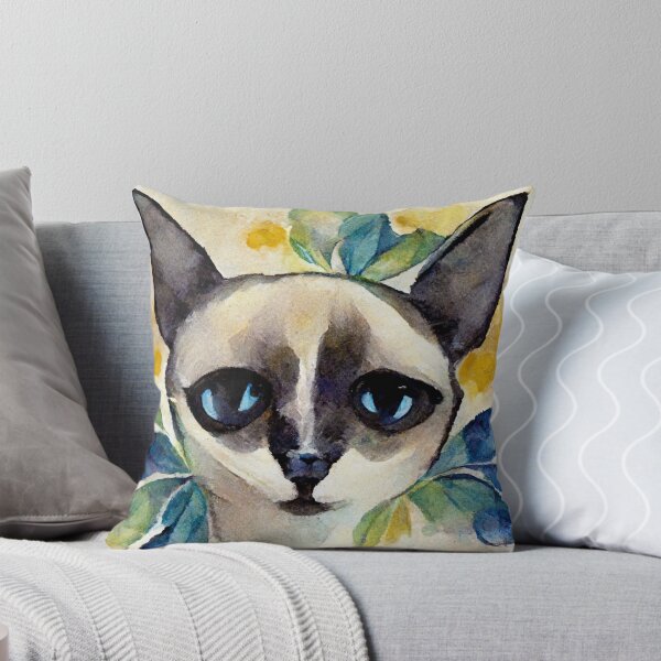 Item preview, Watercolor Siamese  Cat with Floral Print and Hand Drawn Border designed and sold by madtoyman.