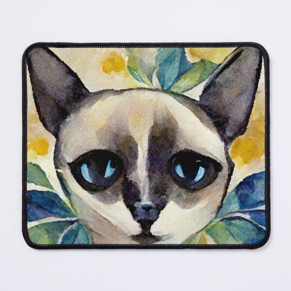 Item preview, Watercolor Siamese Cat with Floral Print and Hand Drawn Border designed and sold by madtoyman.