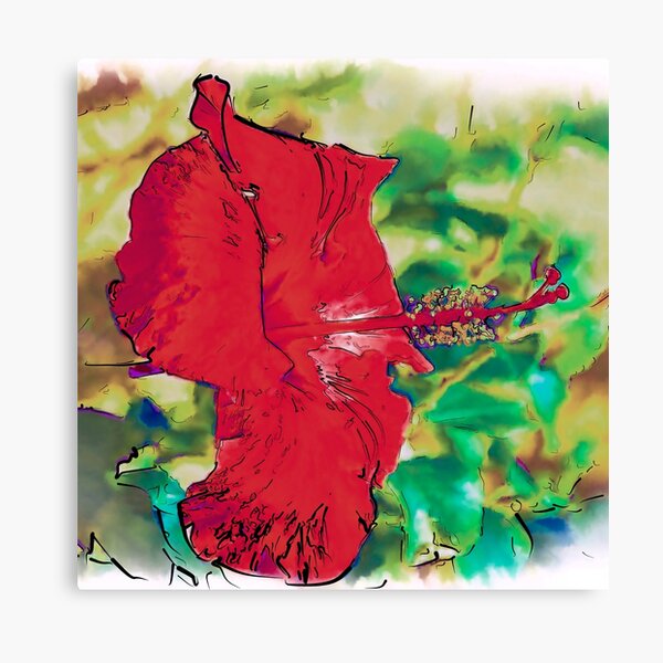 Red Hibiscus Flower Bloom Canvas Print