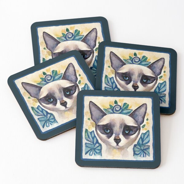 Item preview, Watercolor Siamese  Cat with Floral Print and Hand Drawn Border designed and sold by madtoyman.