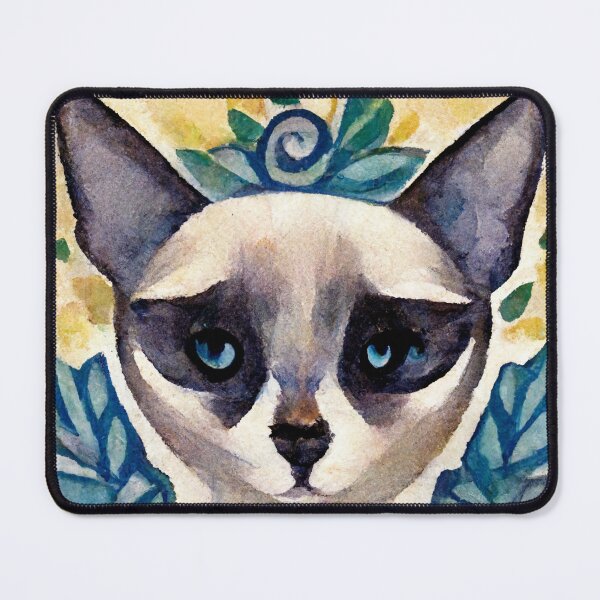 Item preview, Watercolor Siamese  Cat with Floral Print and Hand Drawn Border designed and sold by madtoyman.