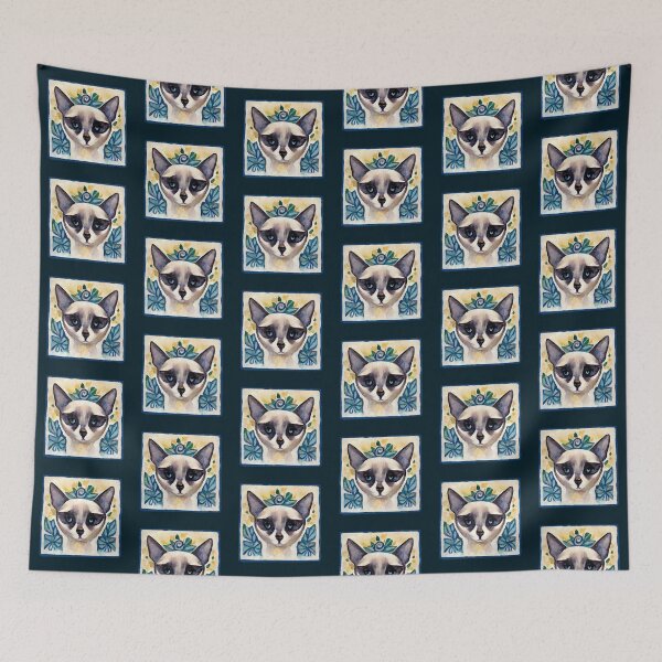 Item preview, Watercolor Siamese  Cat with Floral Print and Hand Drawn Border designed and sold by madtoyman.