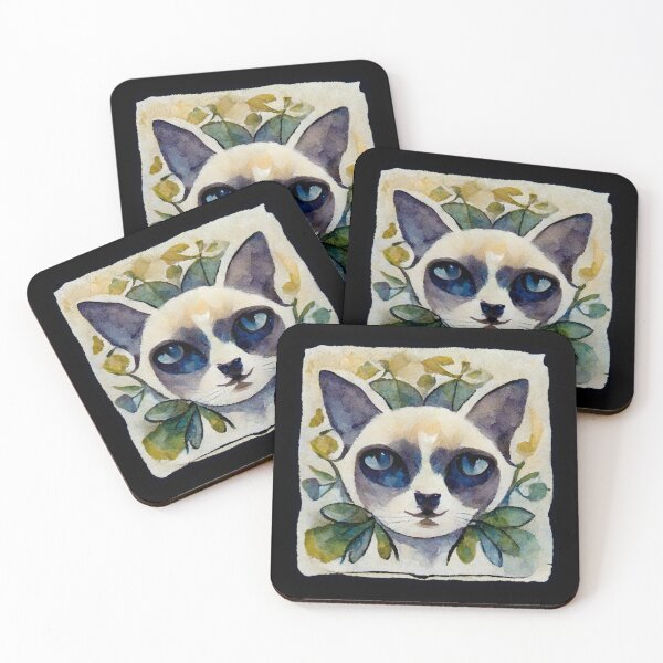 Item preview, Watercolor Siamese  Cat with Floral Print and Hand Drawn Border designed and sold by madtoyman.