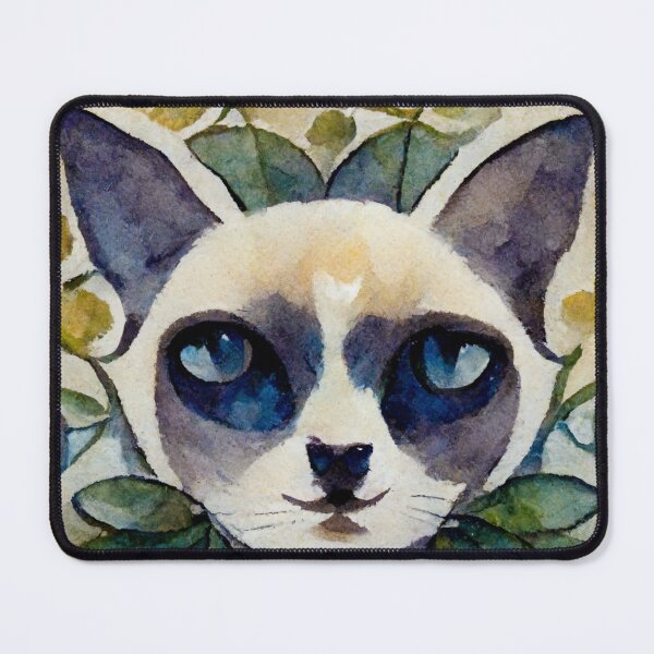 Item preview, Watercolor Siamese  Cat with Floral Print and Hand Drawn Border designed and sold by madtoyman.