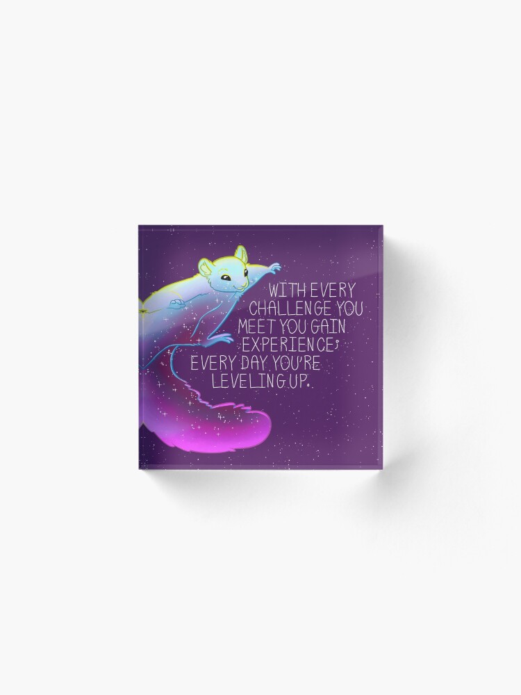 Alternate view of "Every Day You're Leveling Up" Flying Space Squirrel Acrylic Block