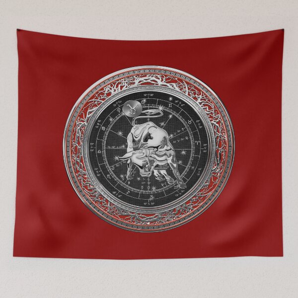 Item preview, Western Zodiac - Silver Taurus - The Bull on Red Velvet designed and sold by Serge Averbukh Art Studio.