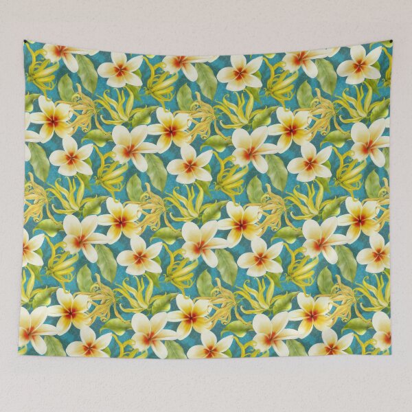 Item preview, Lovely Vintage Pattern Watercolour Tropical Cananga Ylang Ylang and Frangipani designed and sold by Tina Veenstra.
