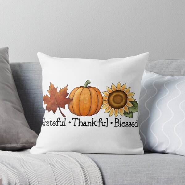 Aperçu de l'œuvre Grateful Thankful Blessed Fall design avec feuille d'automne, citrouille et tournesol créée et vendue par Laurie Furnell.